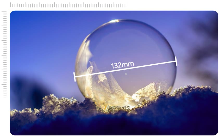 Bubble photo with rulers and measurements